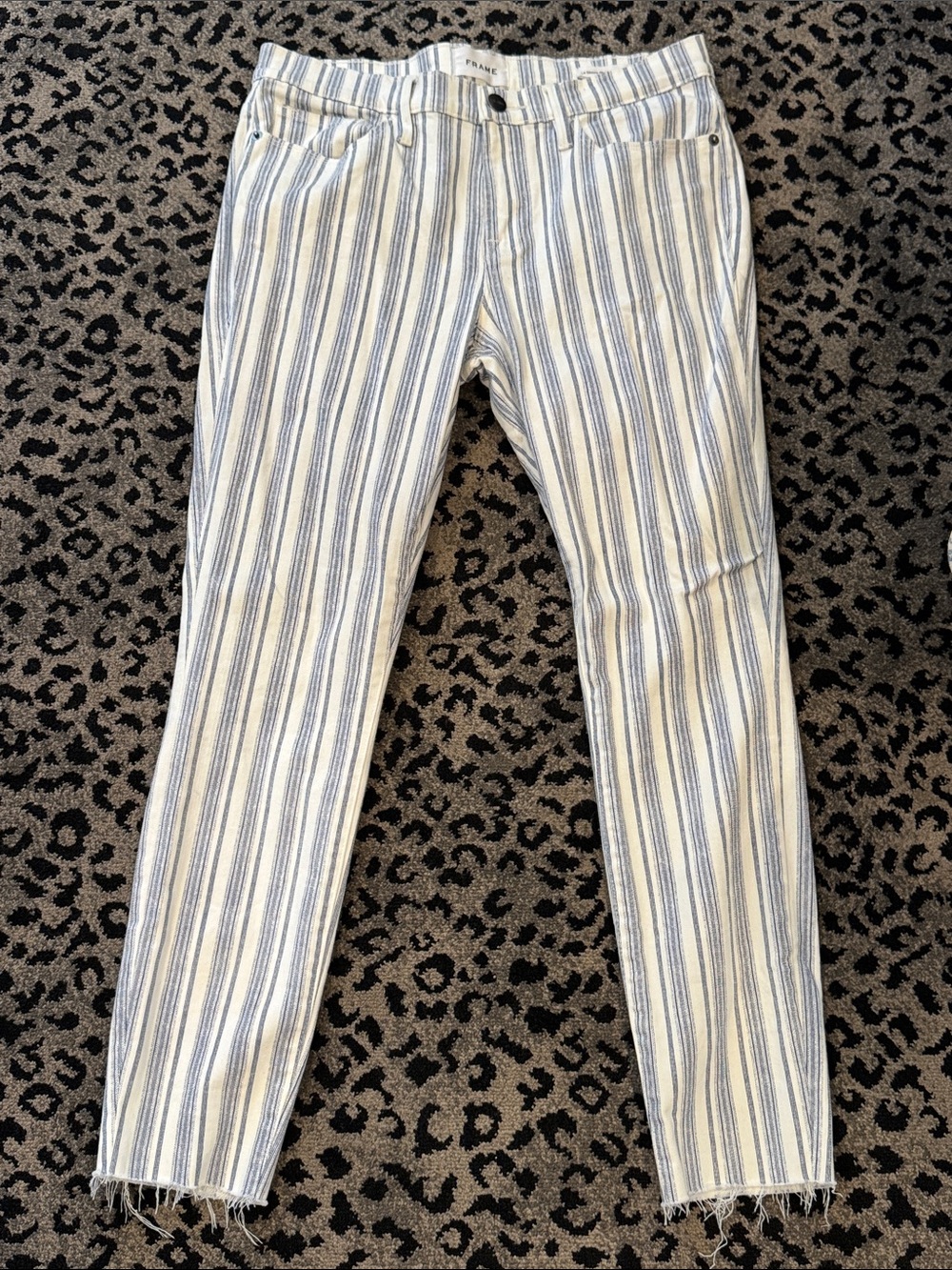Frame Denim Blue and White Vertical Stripe Chinos
